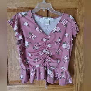 Floral Ruched Pink Kids Top